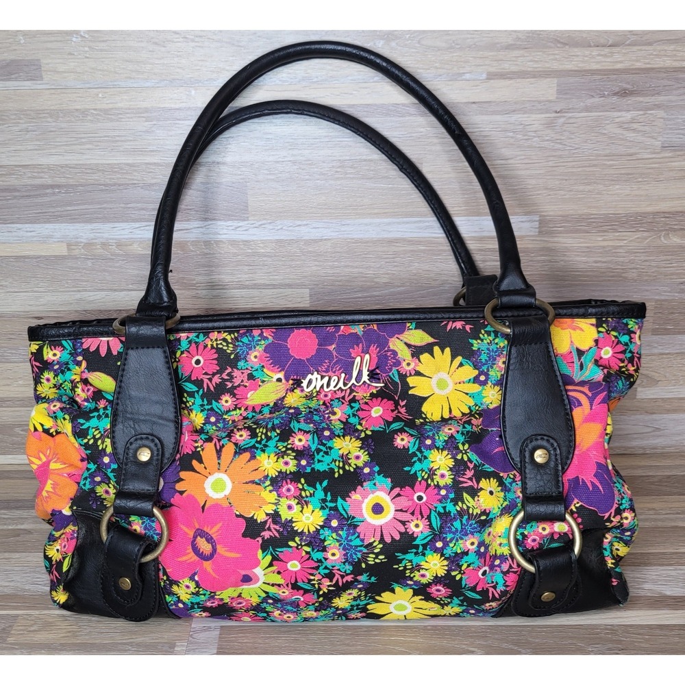 O'Neill Black Floral Shoulder Bag with Multicolor Flowers